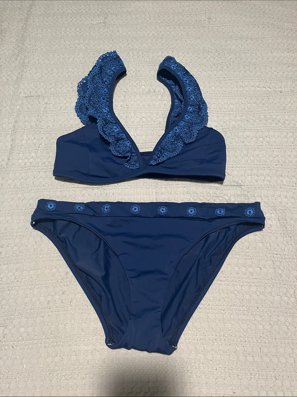 LOFT Navy Blue Lace-Trim Bikini Set